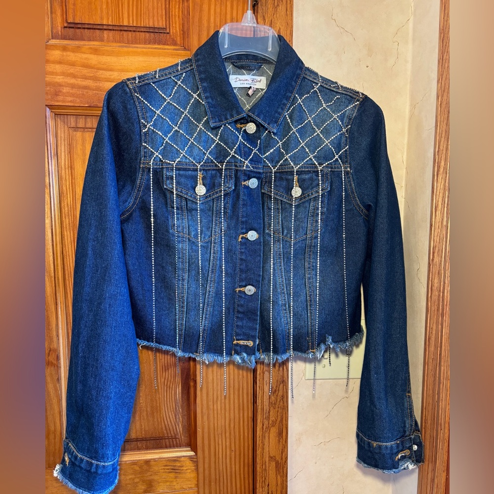 Denim Boulevard Los Angeles NEW Jeweled Crop Denim Jacket M